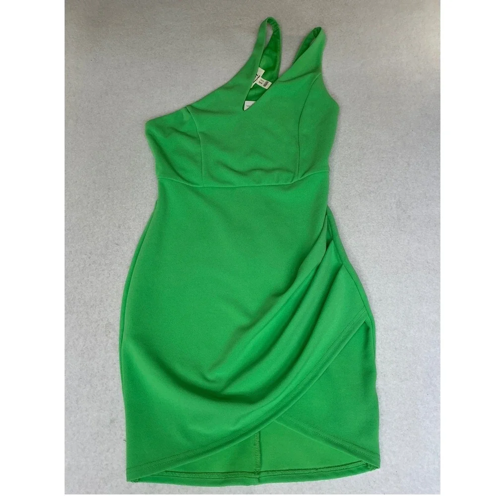 Privy One Shoulder Mini Dress Womens Small Summer Green Cutout Bodycon PD72338H